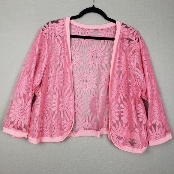 Sheer Floral Lace Layering Top Pink Daisy Preppy Coquette Feminine Cottagecore - Picture 1 of 5